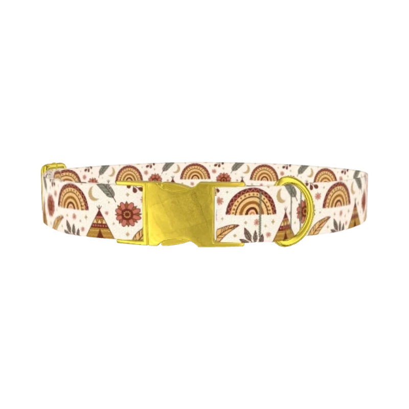 Bohemian Rainbow Dog Collar - metal gold