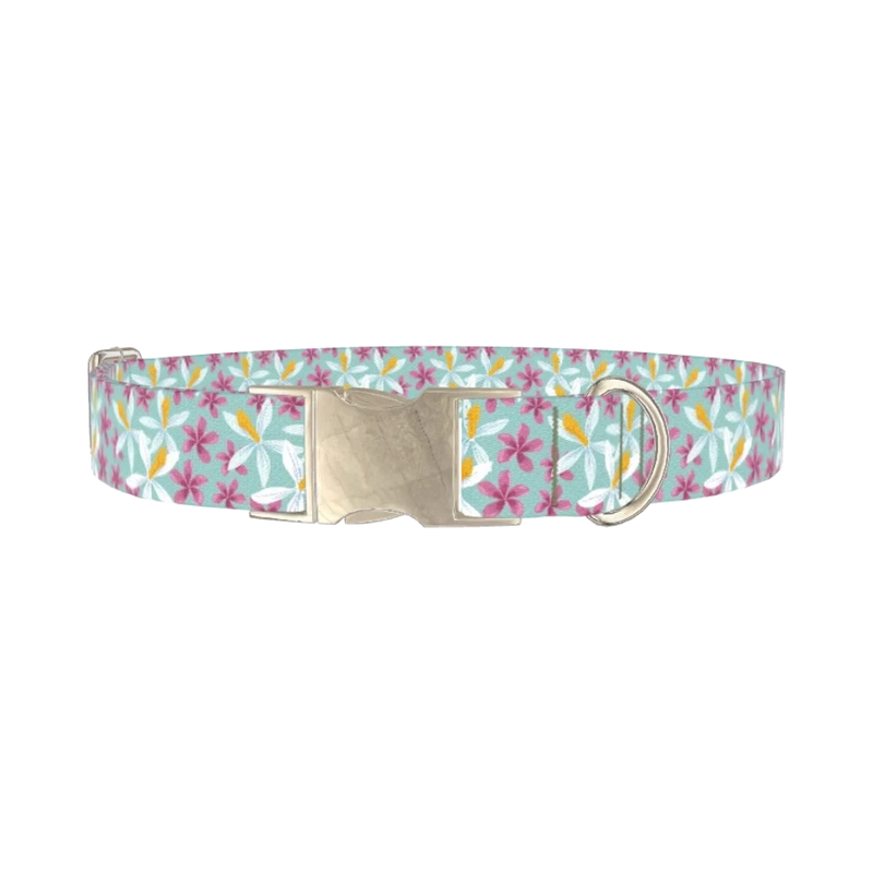 Tropical Orchid Dog Collar - metal silver