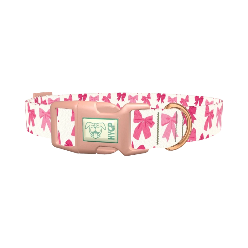 Pink Bow Dog Collar - plastic rose gold