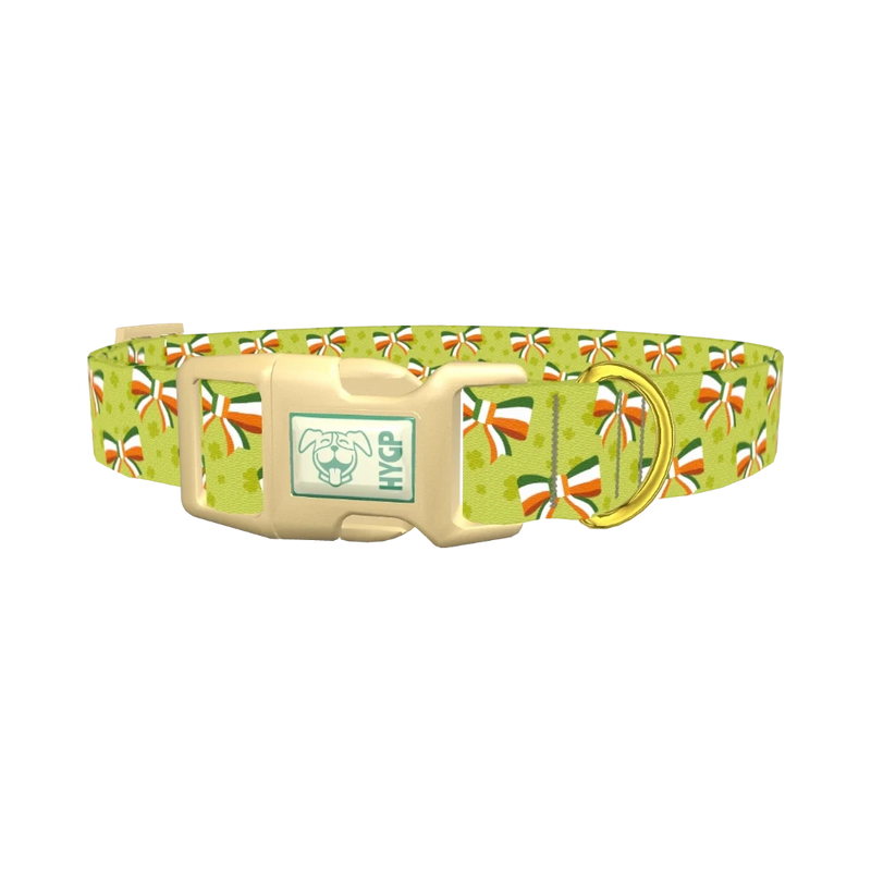 Shamrock Irish Bow Dog Collar - plastic gold