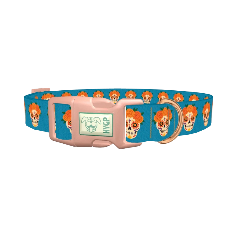 Day of the Dead Dog Collar - plastic rose gold