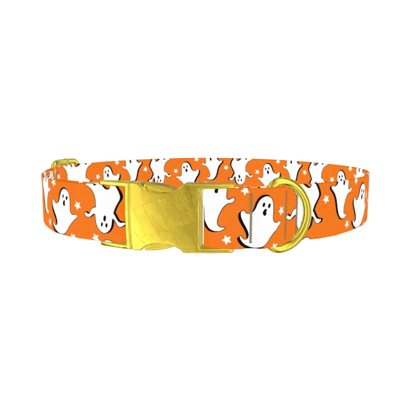 Halloween Ghost Stars Dog Collar - metal gold