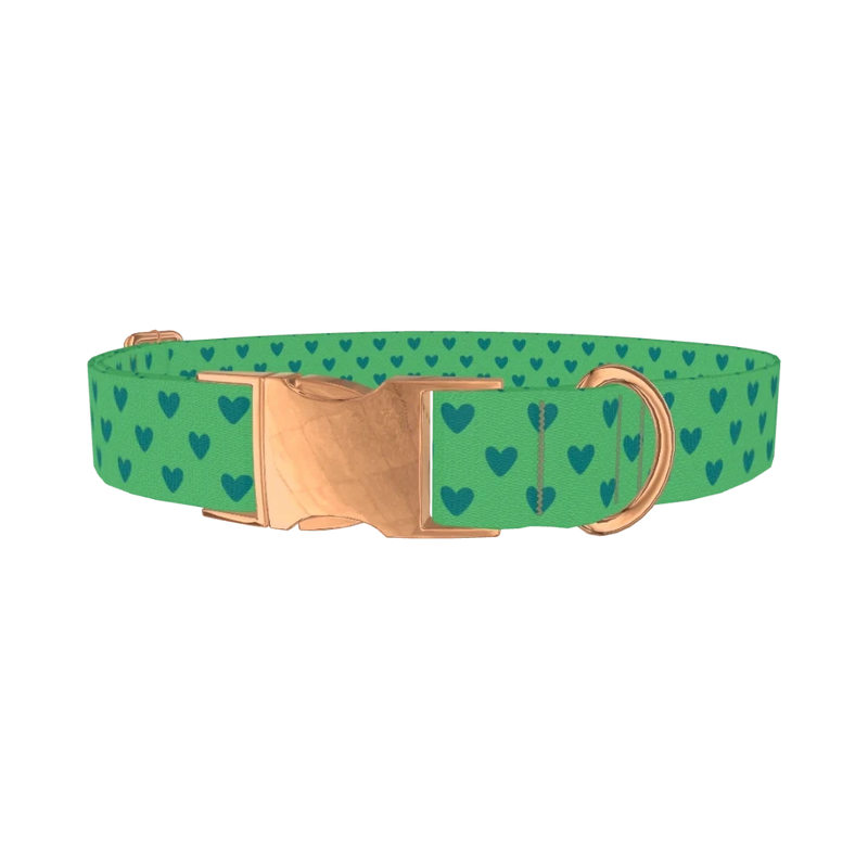 Green Heart Pattern Dog Collar - metal rose gold