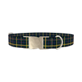 Blue Green Tartan Dog Collar - metal silver