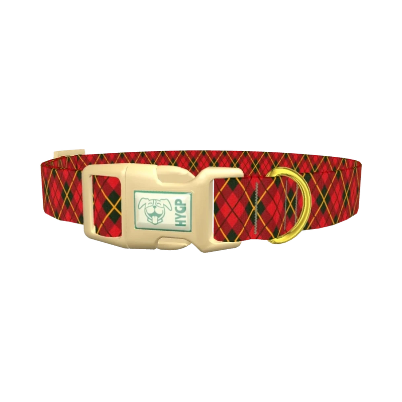 Rhombus Christmas Plaid Dog Collar - plastic gold