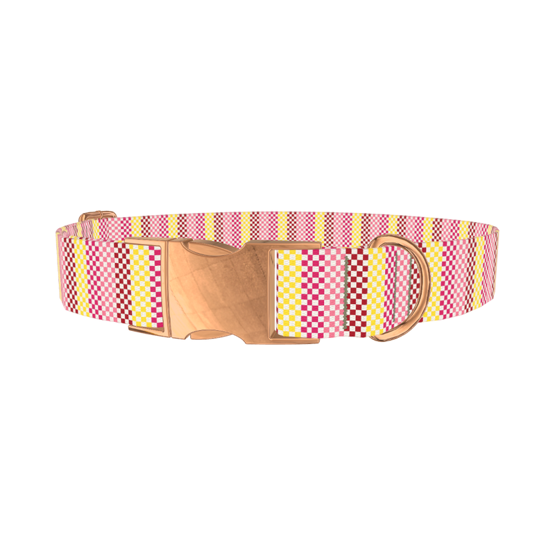 Geometric Checkered Dog Collar - metal rose gold