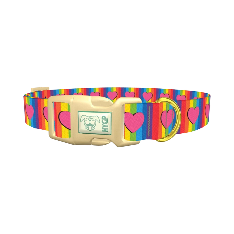 Rainbow Heart Dog Collar - plastic gold