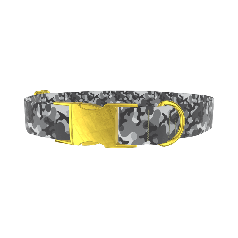 Gray Camo Dog Collar - metal gold