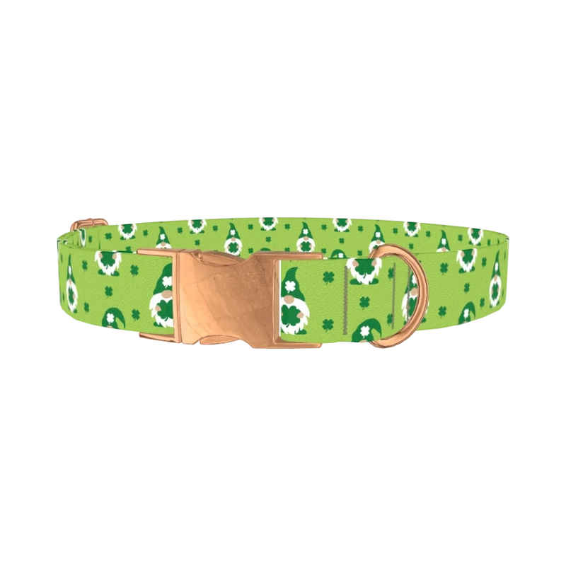 St. Patrick's Day Gnome Dog Collar - metal rose gold