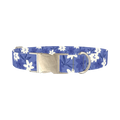 Blue Floral Pattern Dog Collar - metal silver