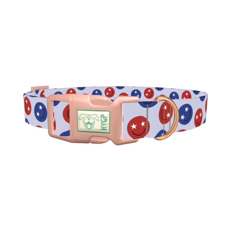 Patriotic Smiley Dog Collar - plastic rose gold