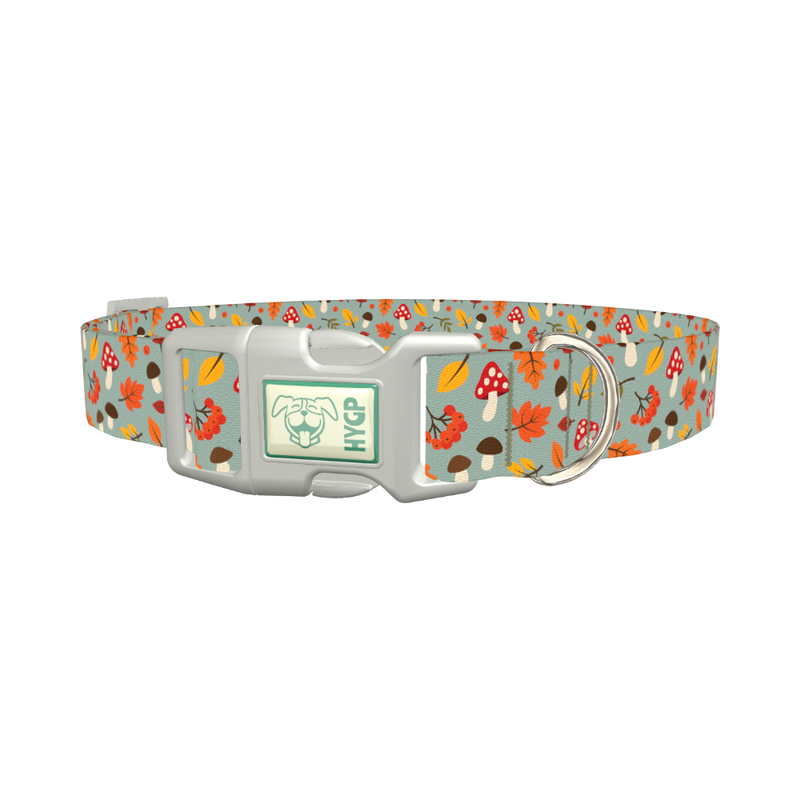 Autumn Leaves Mushroom Dog Collar - plastic silver