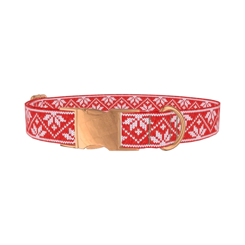 Christmas Knitted Star Dog Collar - metal rose gold