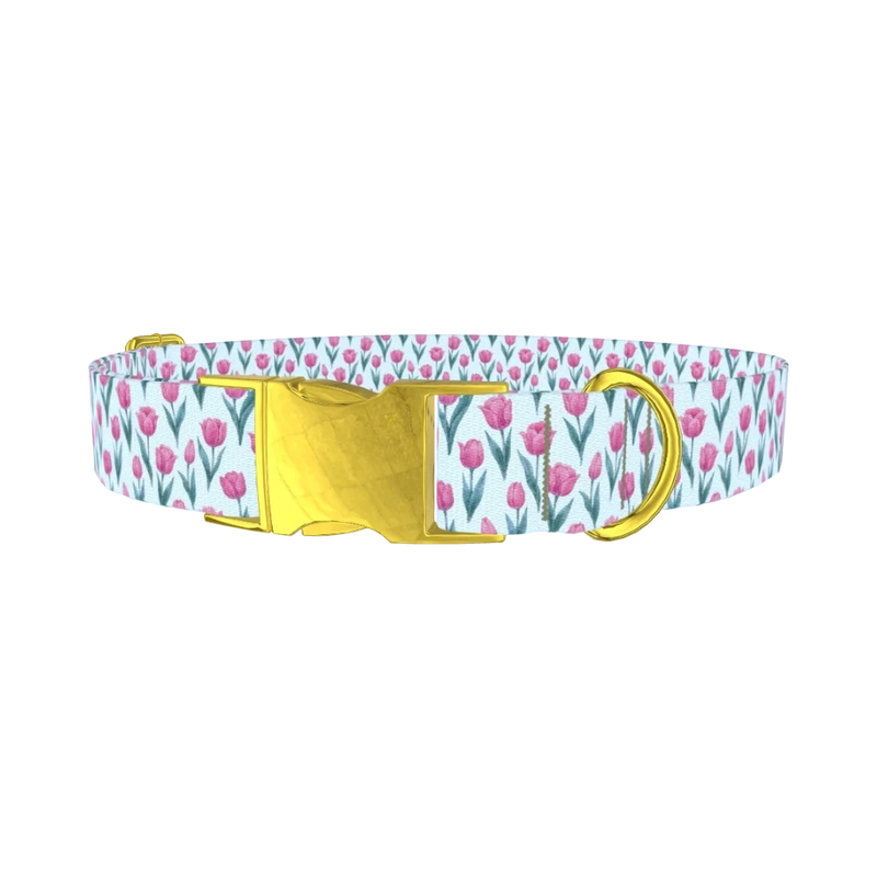 Floral Tulip Dog Collar - metal gold