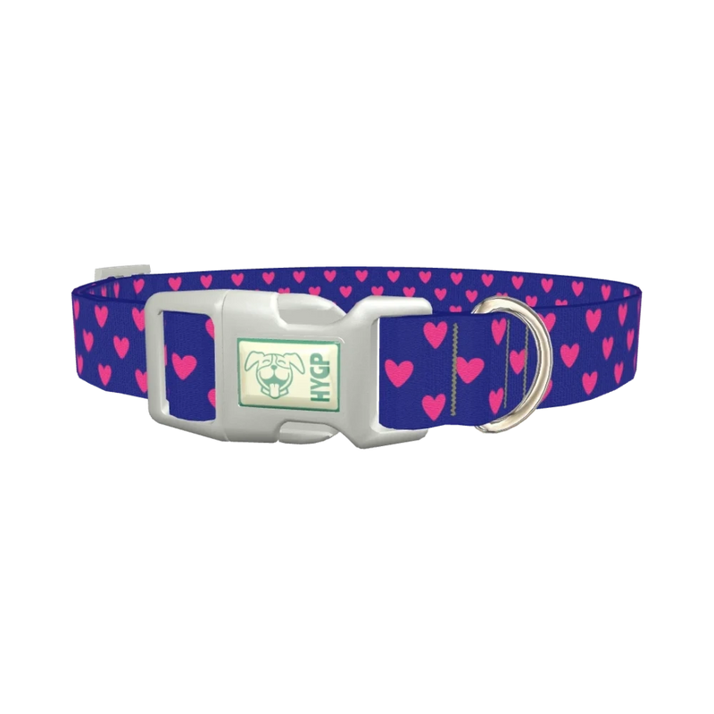 Blue Heart Pattern Dog Collar - plastic silver