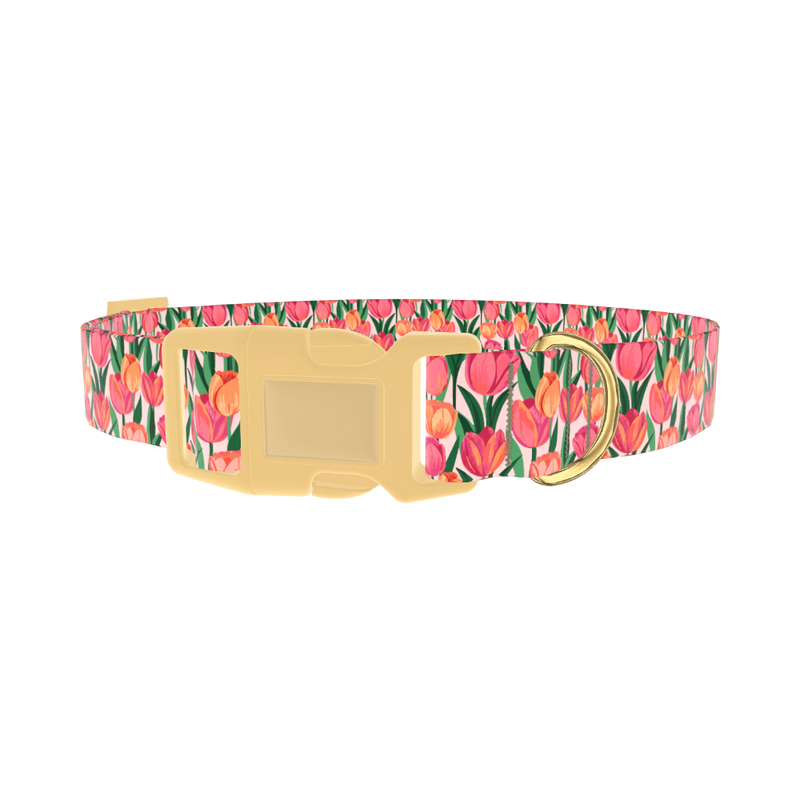 Pink Tulip Dog Collar - plastic gold