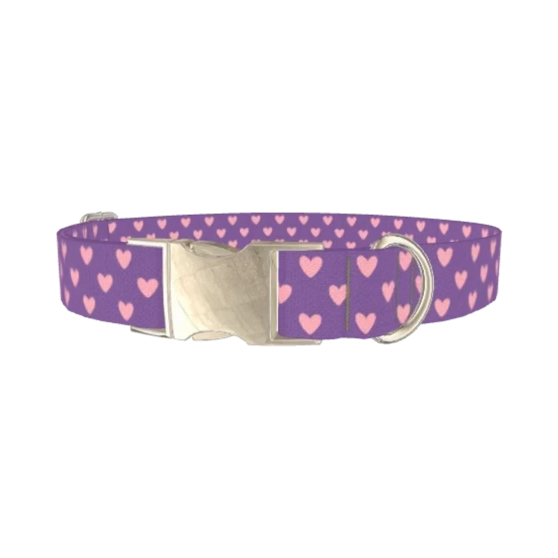Violet Heart Dog Collar - metal silver