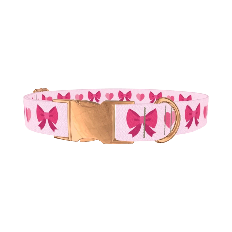 Ribbon Heart Dog Collar - metal rose gold