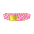 Pink Sketch Heart Dog Collar - metal gold