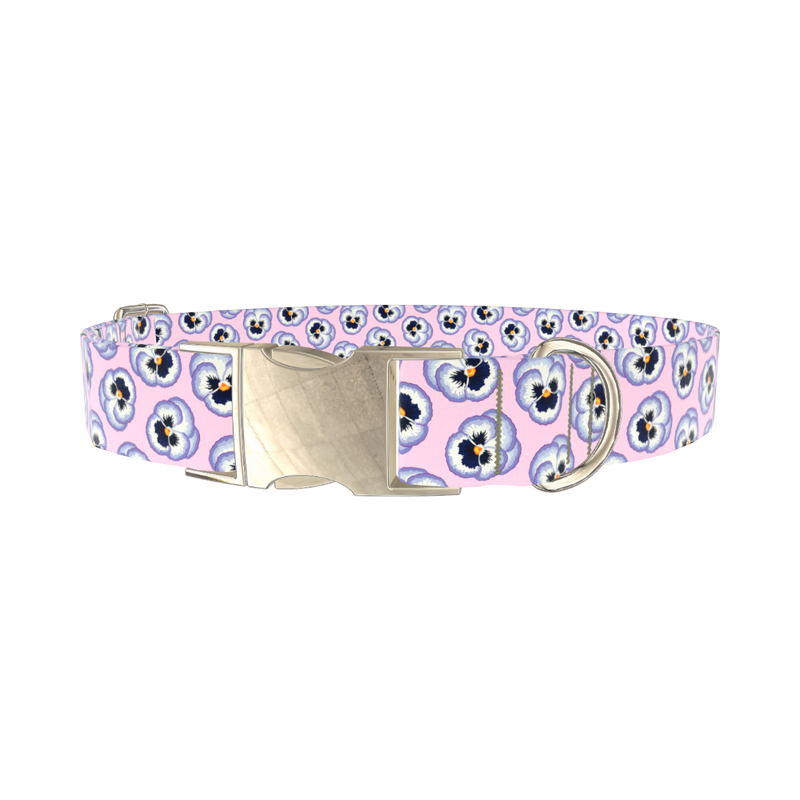 Floral Pansy Dog Collar - metal gold