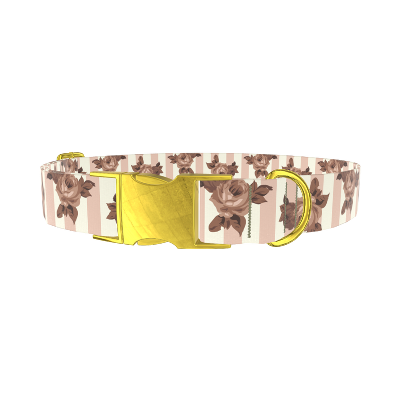 Floral Stripe Dog Collar - metal gold