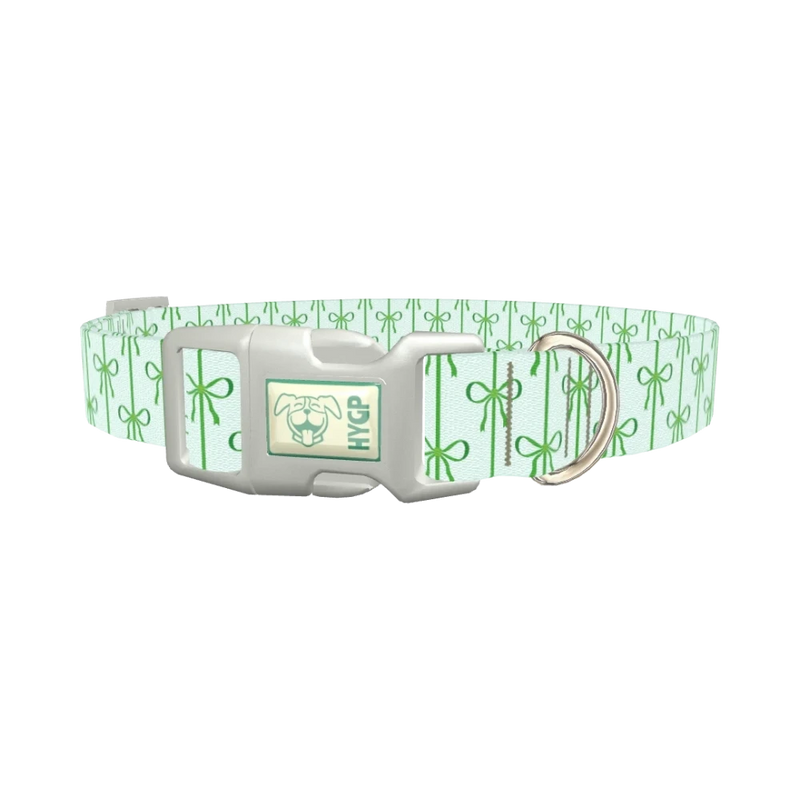 Green Bow Pattern Dog Collar - plastic silver