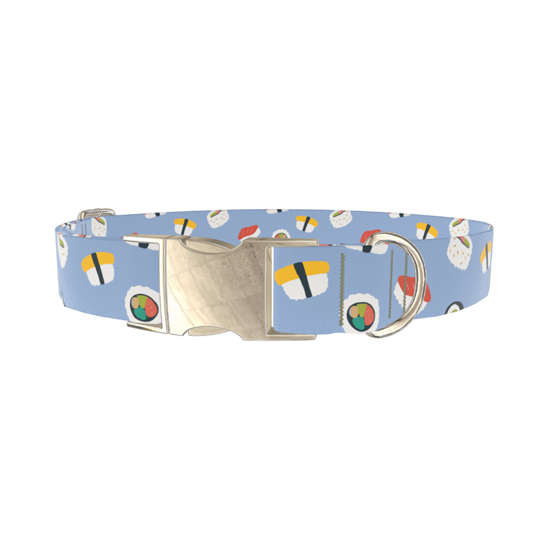 Blue Sushi Roll Dog Collar - metal silver