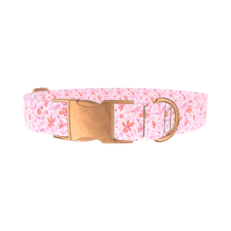 Floral Watercolor Dog Collar - metal silver
