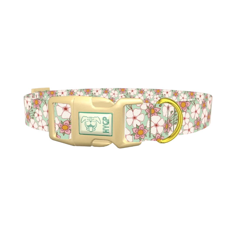 Mint Pink Floral Dog Collar - plastic gold