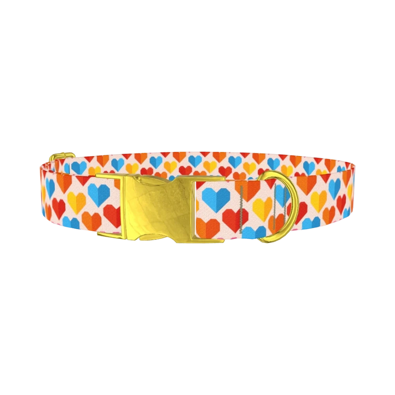 Colorful Geometric Heart Dog Collar - metal gold