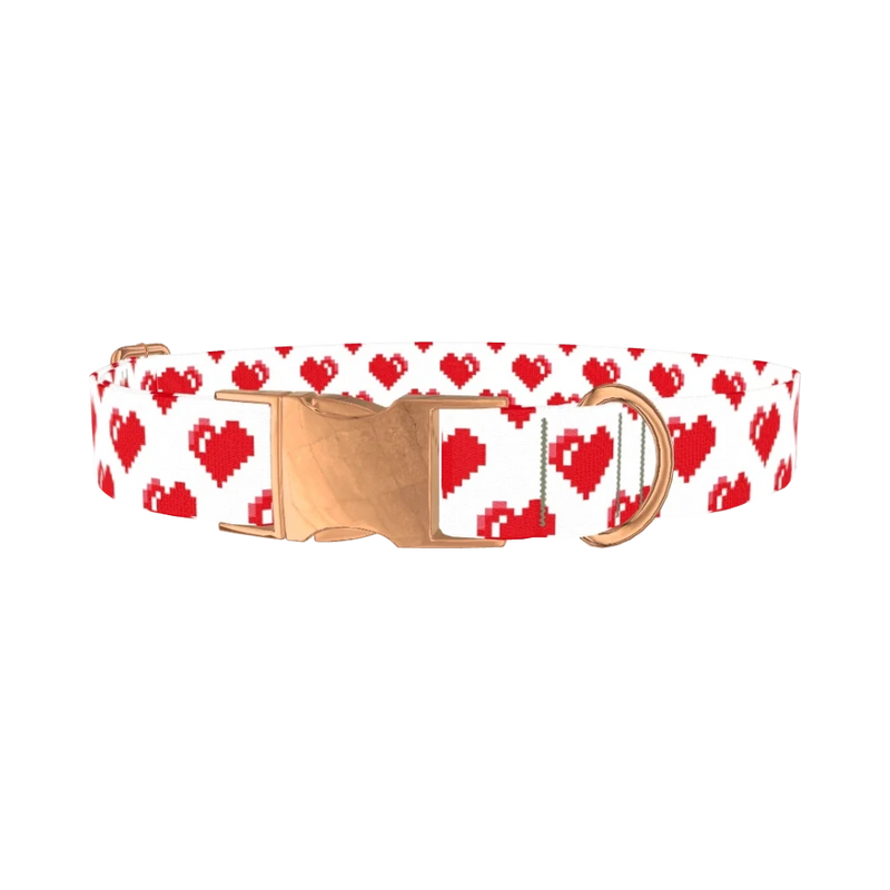 Pixel Heart Dog Collar - metal rose gold