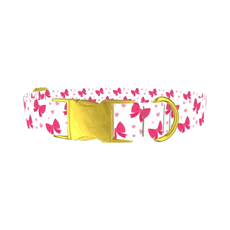 Valentine Heart Ribbon Dog Collar - metal gold