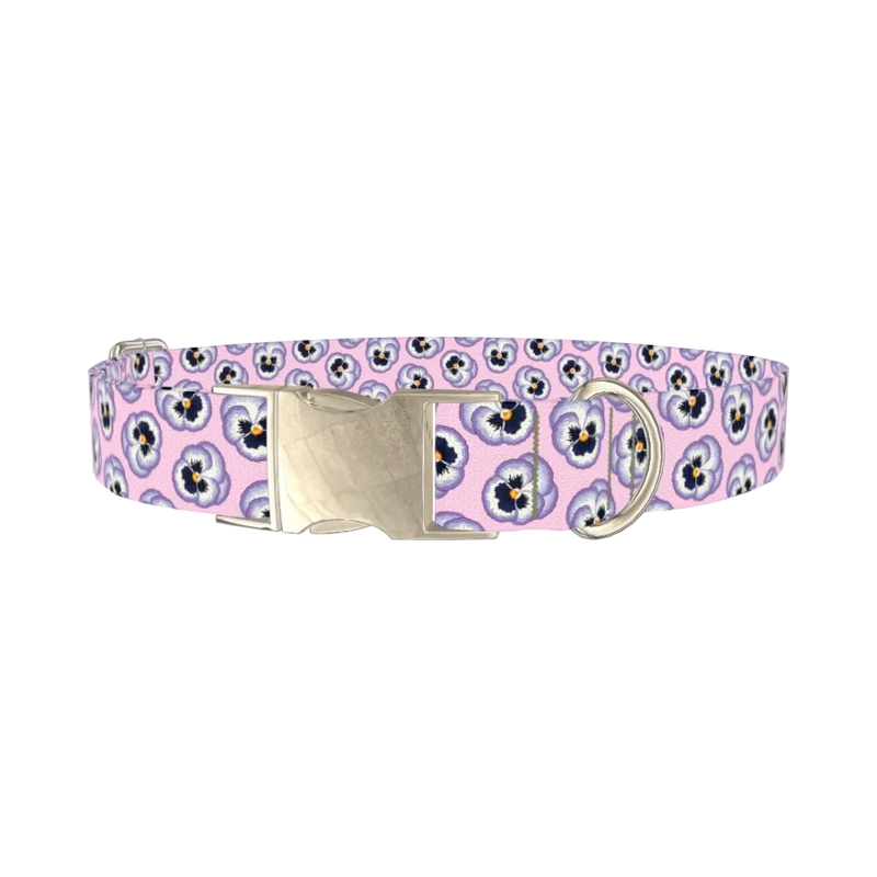 Floral Pansy Dog Collar - metal silver