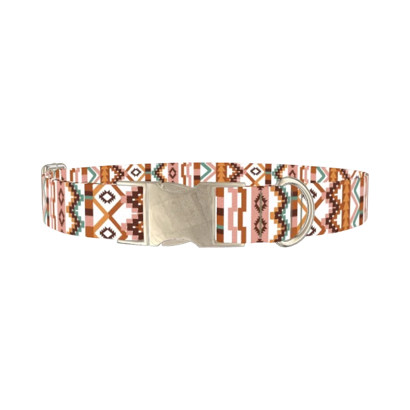 Geometric Ikat Dog Collar - metal silver
