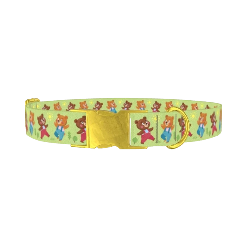 Dancing Teddy Bear Dog Collar - metal gold