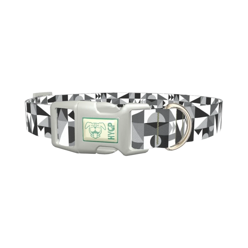 Geometric Black and White Dog Collar - plastic silver