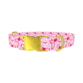 Pink Ribbon Heart 8870522388695 Dog Collar - metal gold