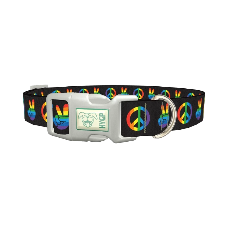Rainbow Peace Dog Collar - plastic silver