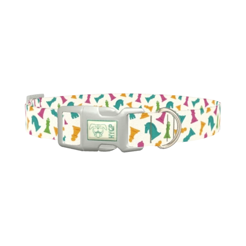 Colorful Chess Dog Collar - plastic silver