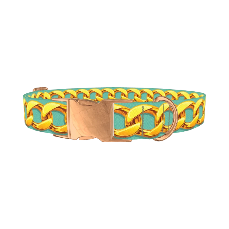 Gold Chain Pattern Dog Collar - metal rose gold