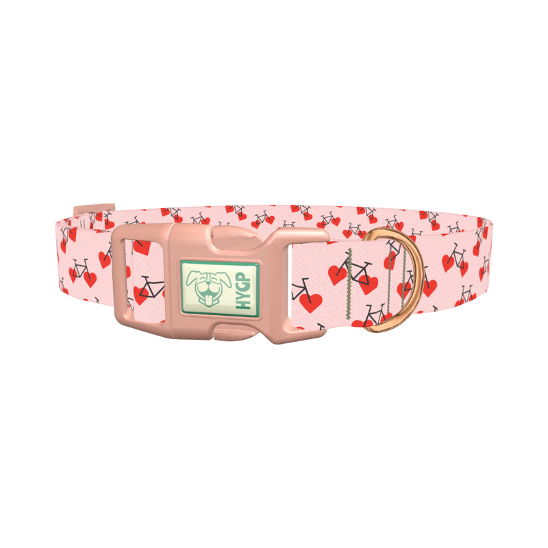 Valentine Heart Bike Dog Collar - plastic rose gold