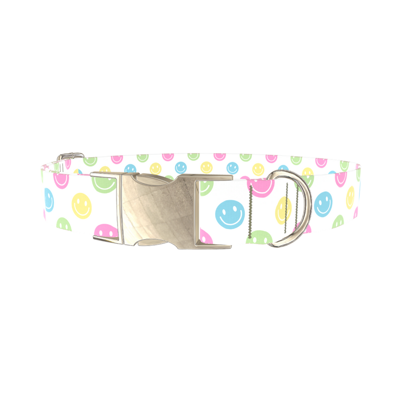 Smiley Face Dog Collar - metal silver