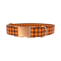 Brown Checkered Dog Collar - metal silver