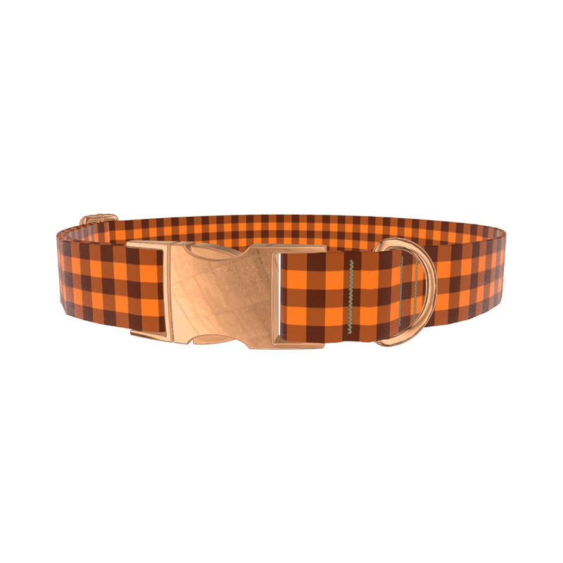 Brown Checkered Dog Collar - metal silver