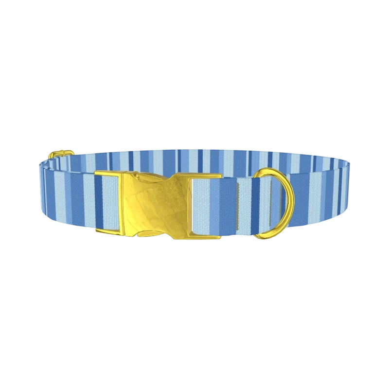 Blue Hexagonal Stripe Dog Collar - metal gold