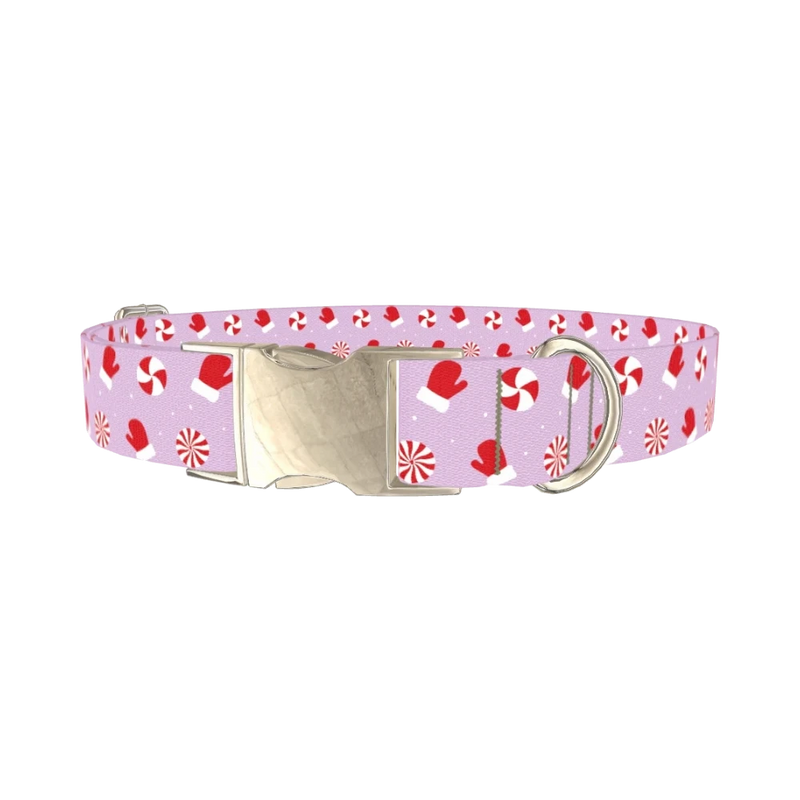 Christmas Mittens Dog Collar - metal silver