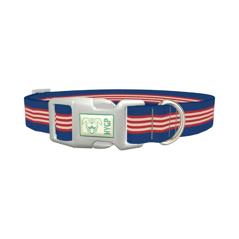 Navy Red Stripe Dog Collar - plastic silver
