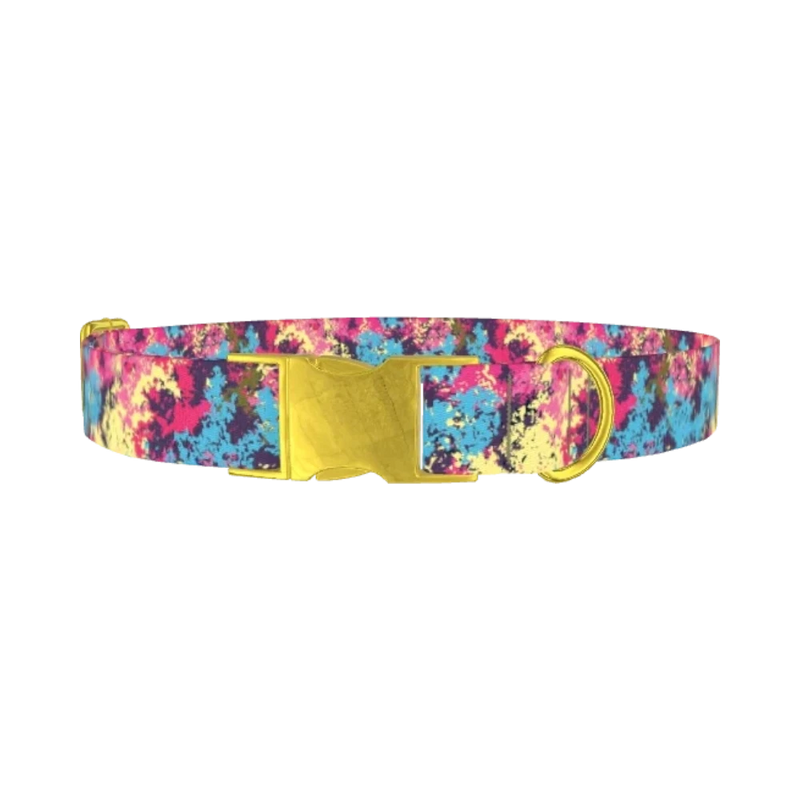 Abstract Paint Splatter Dog Collar - metal gold