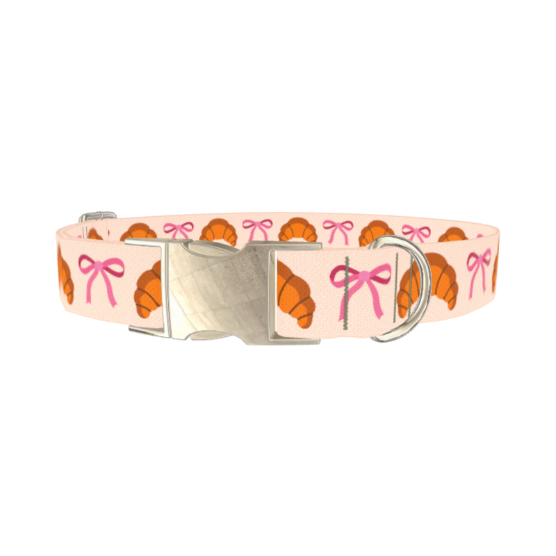 Croissant Bow Dog Collar - metal silver