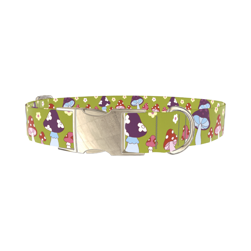 Whimsical Mushroom Dog Collar - metal silver